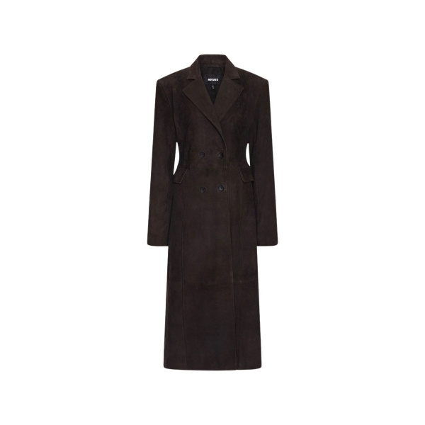 Rotate Birger Christensen Suede Long Coat Dark Brown