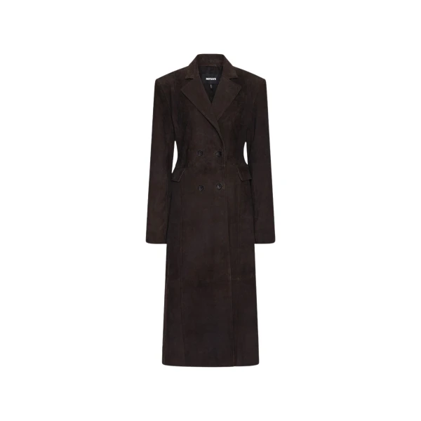 Rotate Birger Christensen Suede Long Coat Dark Brown