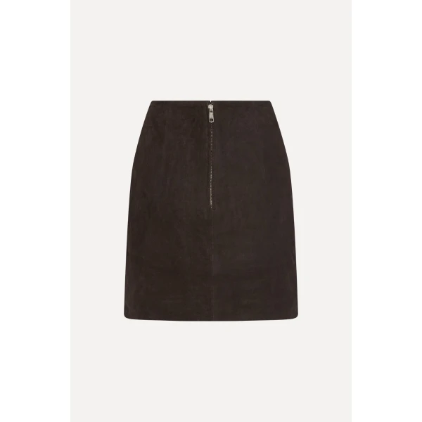 Rotate Birger Christensen Suede Mini Skirt Dark Brown, view 5