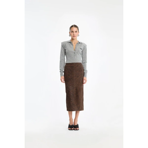 Rotate Birger Christensen Wool Longleeve Polo Grey Top, view 2
