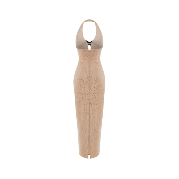 Rasario Crystal-embellished chiffon midi dress with bow in Beige, view 3