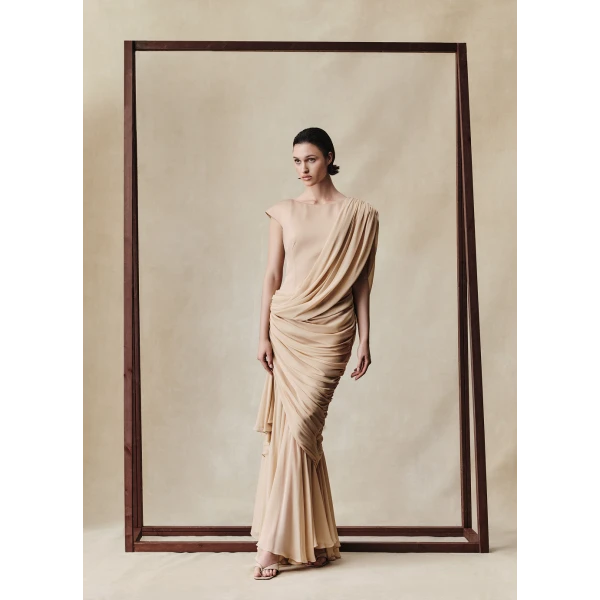 Rasario Viscose and silk maxi dress with open back in Beige, view 2