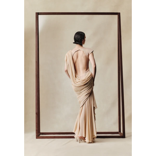 Rasario Viscose and silk maxi dress with open back in Beige, view 6