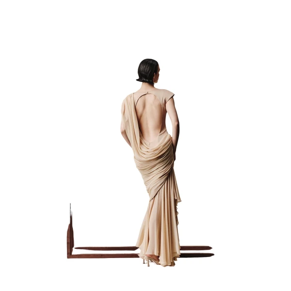 Rasario Viscose and silk maxi dress with open back in Beige