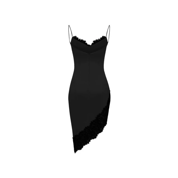 Rasario Asymmetric satin and lace mini dress in Black, view 3