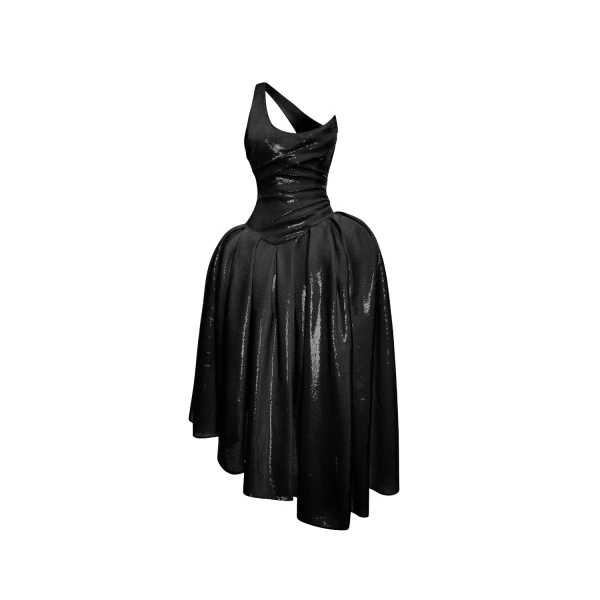 Rasario Asymmetric sequin corset maxi dress in Black