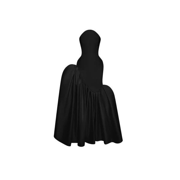 Rasario Asymmetric structured satin corset maxi dress in Black