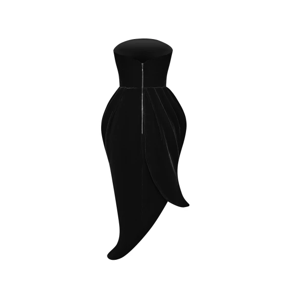 Rasario Asymmetrical velvet corset midi dress in Black, view 3