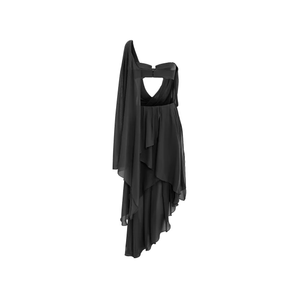 Rasario Chiffon asymmetric maxi dress with draping in Black, view 4