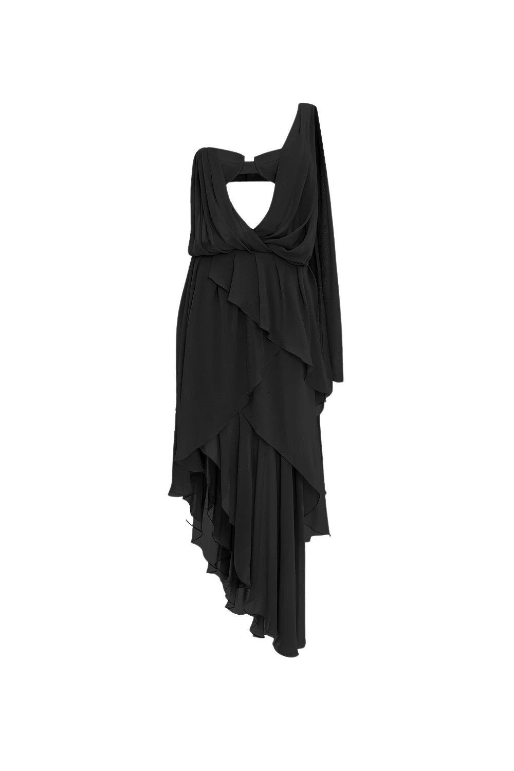 Rasario-Black-Chiffon-asymmetric-maxi-dress-with-draping-in-Black-at-Coveti51946_nobg Rasario Chiffon asymmetric maxi dress with draping in Black