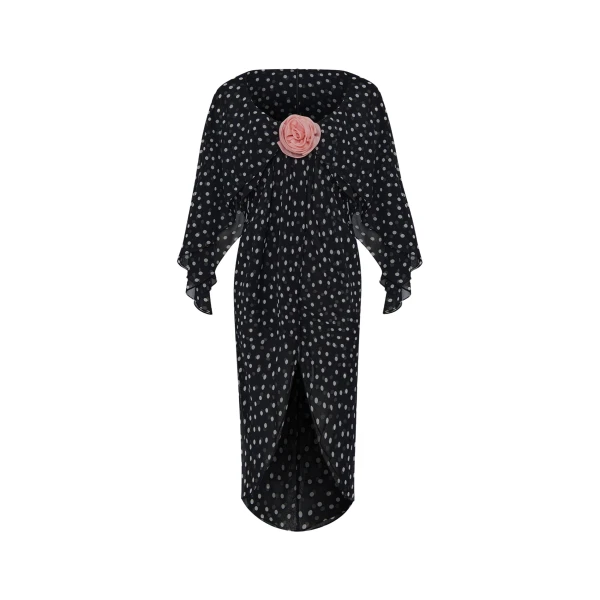 Rasario Chiffon midi dress with a flower in Black