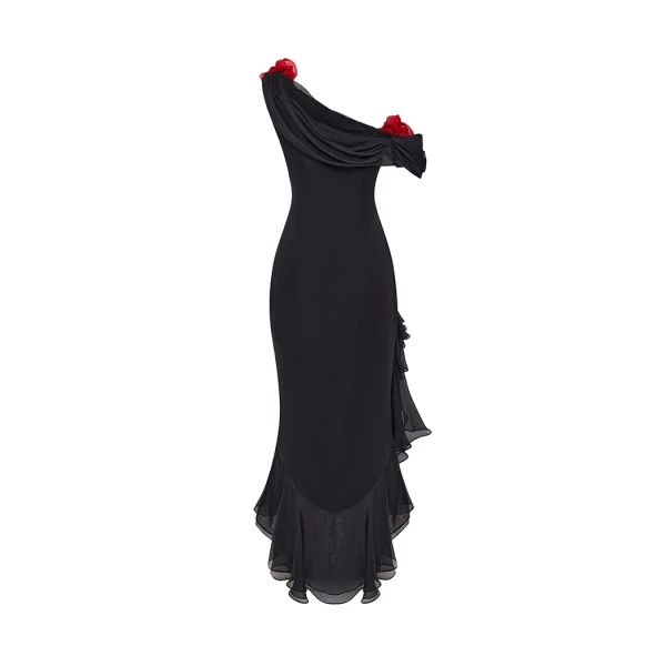 Rasario Chiffon midi dress with flowers in Black, view 3