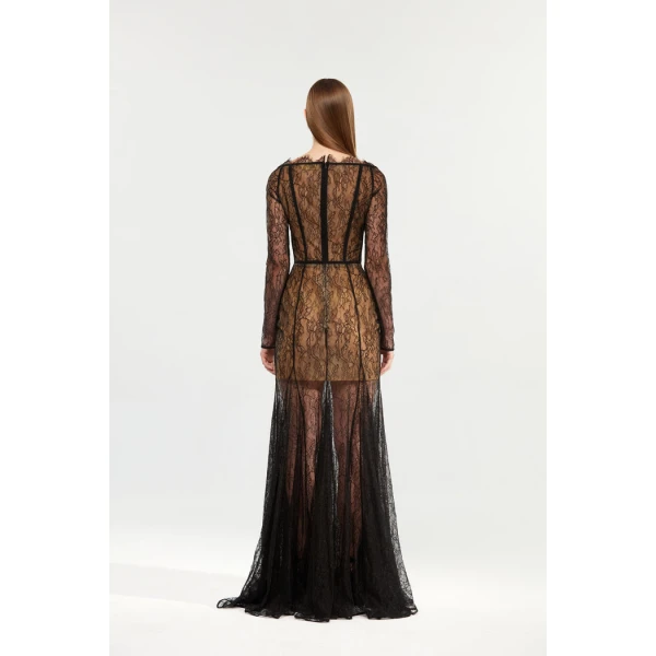 Rasario Corset lace gown with a draped skirt in Black, view 5