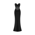 Rasario Crepe and lace corset maxi dress in Black