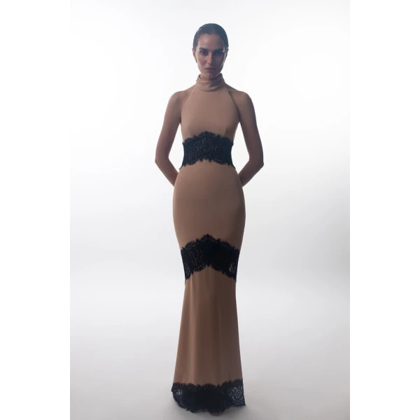 Rasario Crepe and lace maxi dress with cutouts in Black, view 2