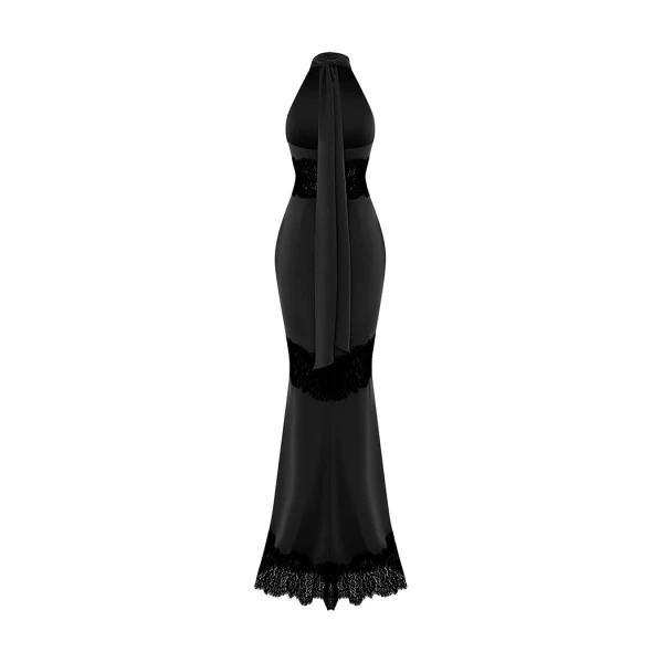 Rasario Crepe and lace maxi dress with cutouts in Black, view 3