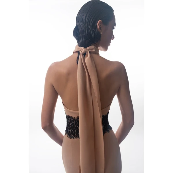 Rasario Crepe and lace maxi dress with cutouts in Black, view 4