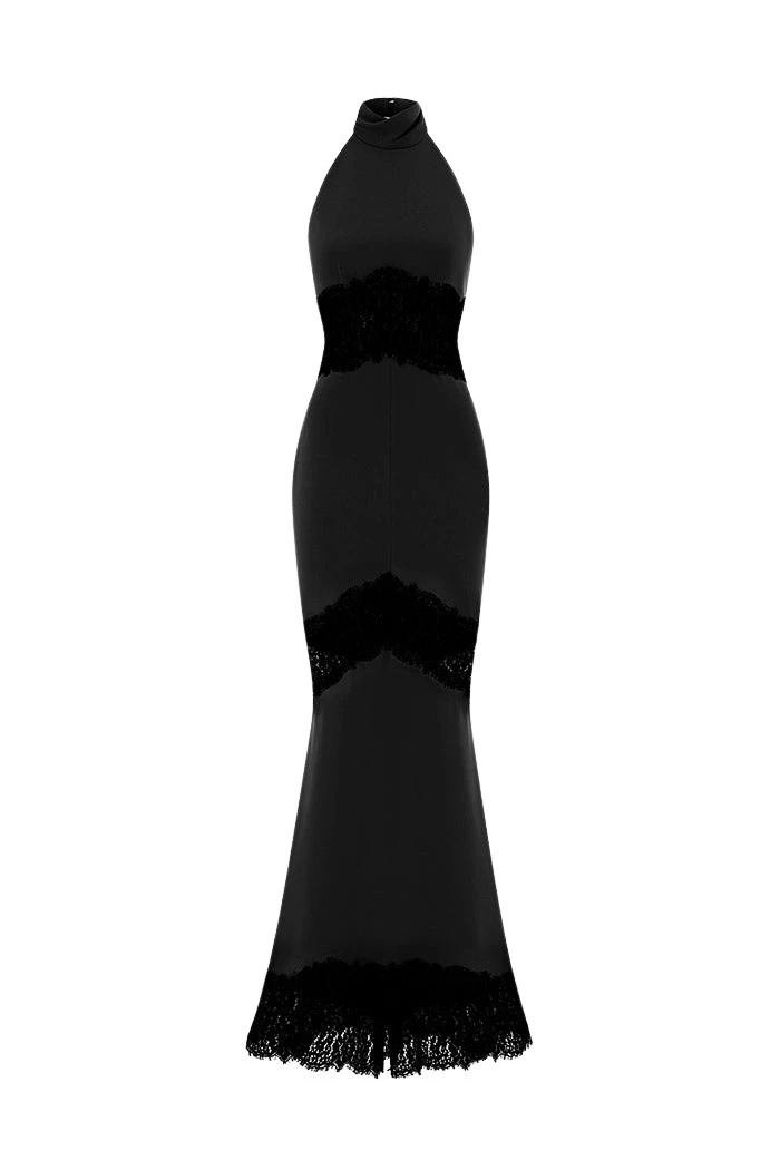 Rasario Crepe and lace maxi dress with cutouts in Black
