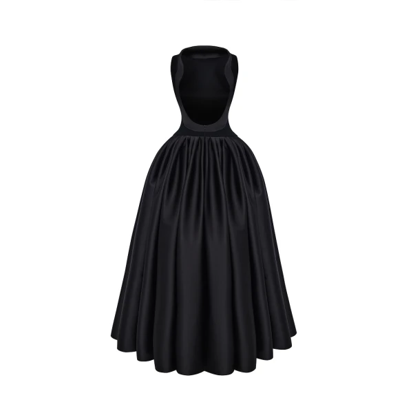 Rasario Crepe and satin maxi dress with a voluminous skirt in Black, view 5