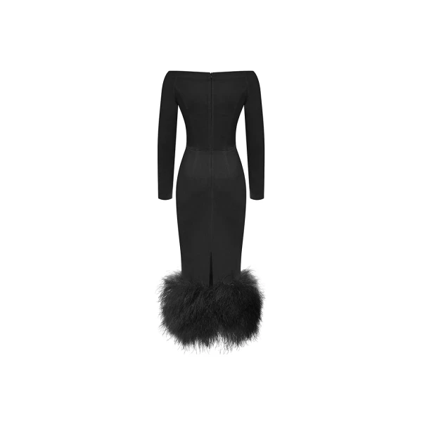 Rasario Crepe long midi dress with fringe in Black, view 5