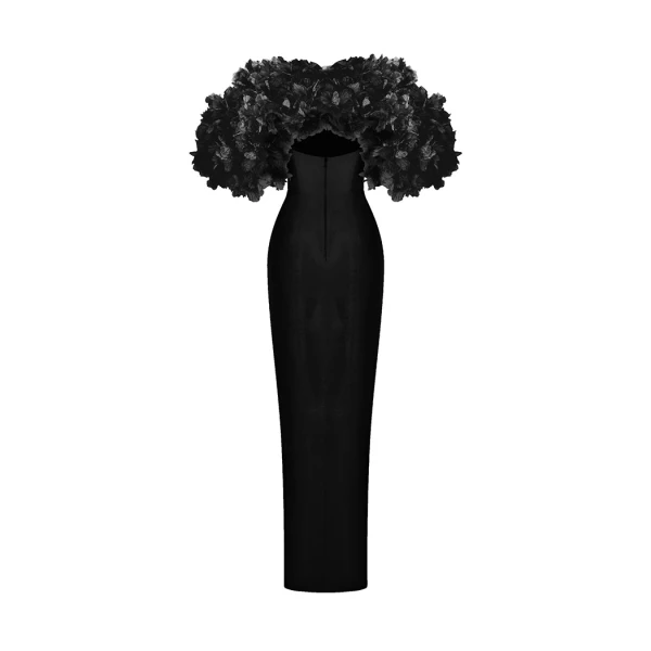Rasario Crepe maxi dress with floral trim in Black, view 3