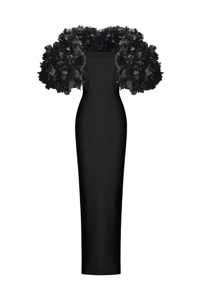 Rasario-Black-Crepe-maxi-dress-with-floral-trim-in-Black-at-Coveti71858_nobg Rasario Crepe maxi dress with floral trim in Black