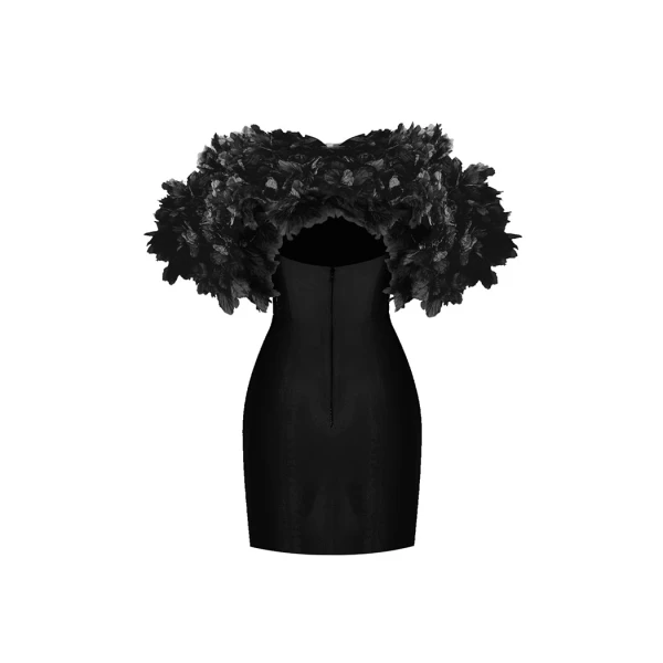 Rasario Crepe mini dress with floral trim in Black, view 3