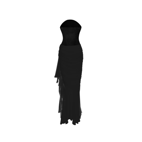 Rasario Crystal corset and silk chiffon dress in Black, view 4