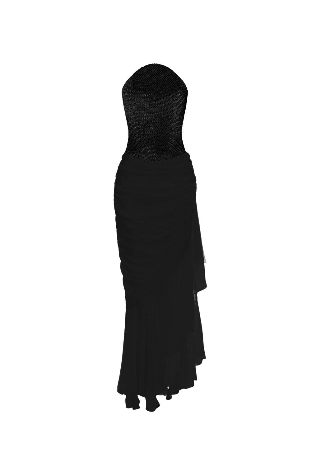 Rasario Crystal corset and silk chiffon dress in Black