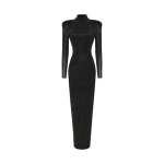 Rasario Crystal-embellished mesh maxi dress with voluminous shoulders in Black