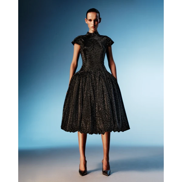 Rasario Crystal-embellished mesh midi dress with a voluminous skirt in Black, view 2