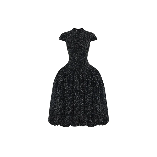 Rasario Crystal-embellished mesh midi dress with a voluminous skirt in Black