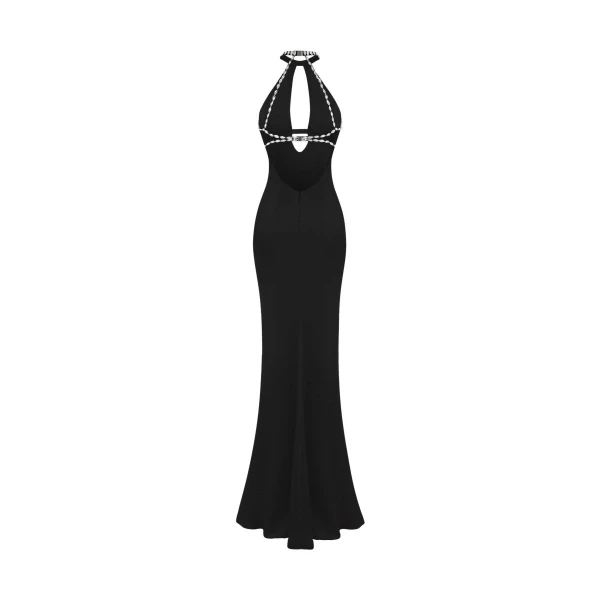 Rasario Crystal-embellished satin maxi dress with cutout in Black, view 3