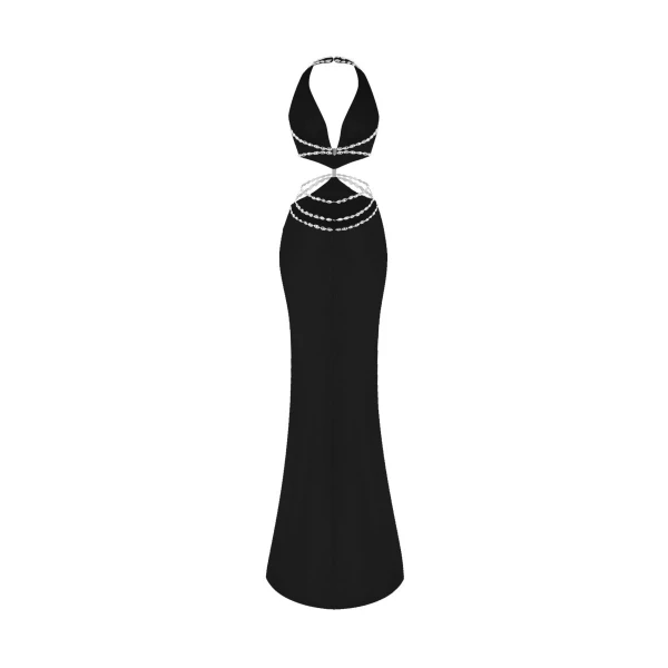 Rasario Crystal-embellished satin maxi dress with cutouts in Black, view 3