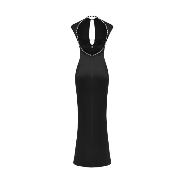 Rasario Crystal-embellished satin midi dress with cutout in Black, view 3