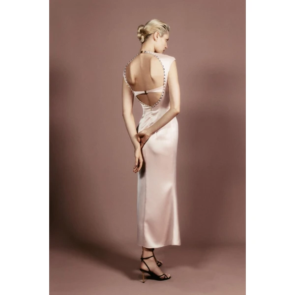 Rasario Crystal-embellished satin midi dress with cutout in Black, view 4
