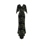 Rasario Devoré velvet maxi dress with cowl back and train in Black
