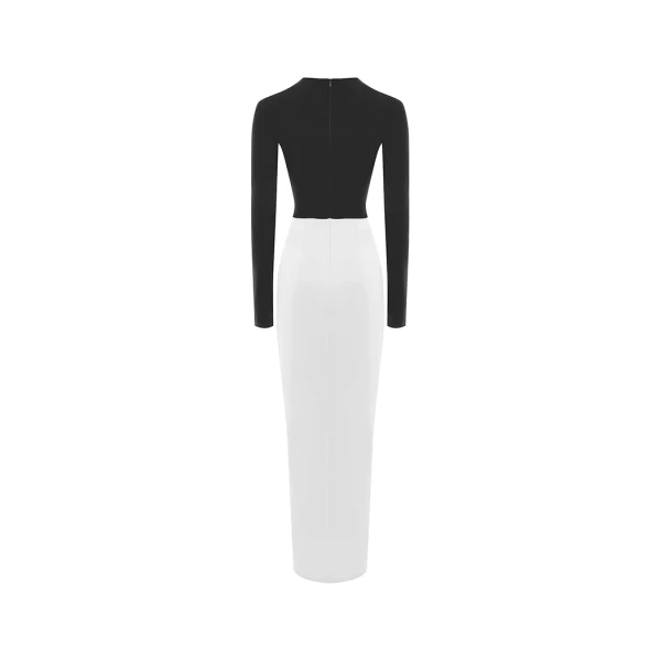 Rasario Draped satin and biflex maxi dress in Black-White, view 4