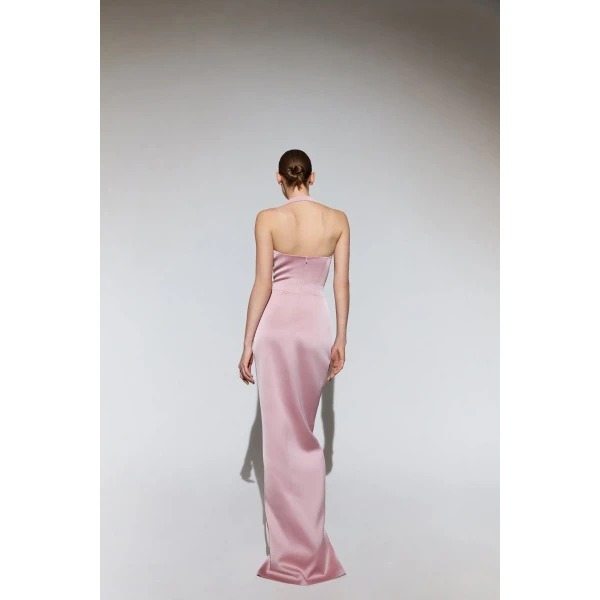 Rasario Draped satin gown with straps in Black, view 3