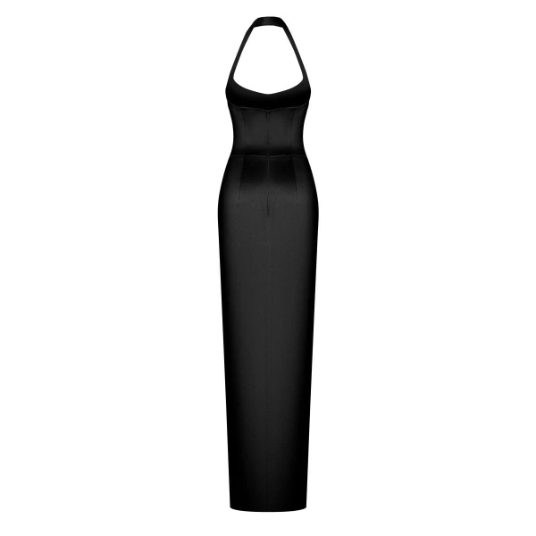 Rasario Draped satin gown with straps in Black, view 5