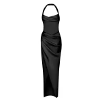 Rasario Draped satin gown with straps in Black