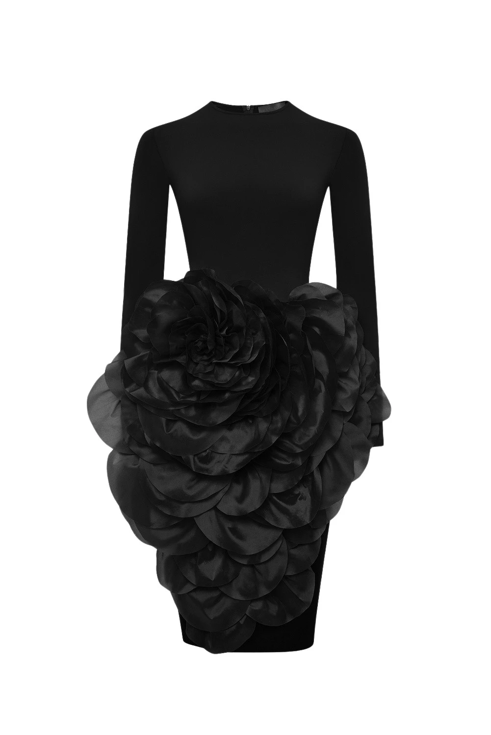 Rasario-Black-Knit-midi-dress-with-a-silk-organza-flower-in-Black-at-Coveti46171_nobg Rasario Knit midi dress with a silk organza flower in Black