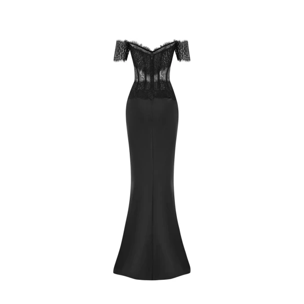 Rasario Lace and satin corset maxi dress in Black, view 3