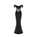 Rasario Lace and satin corset maxi dress in Black