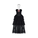 Rasario Lace corset midi dress with a flower in Black