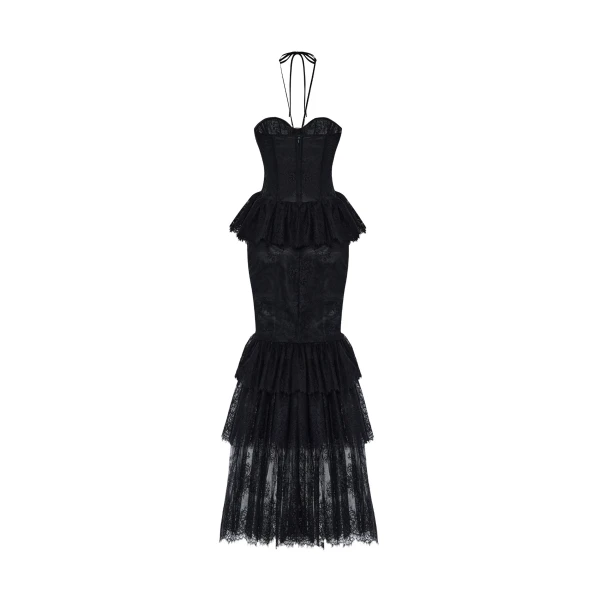 Rasario Lace maxi dress with a chiffon flower in Black, view 4