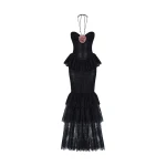 Rasario Lace maxi dress with a chiffon flower in Black