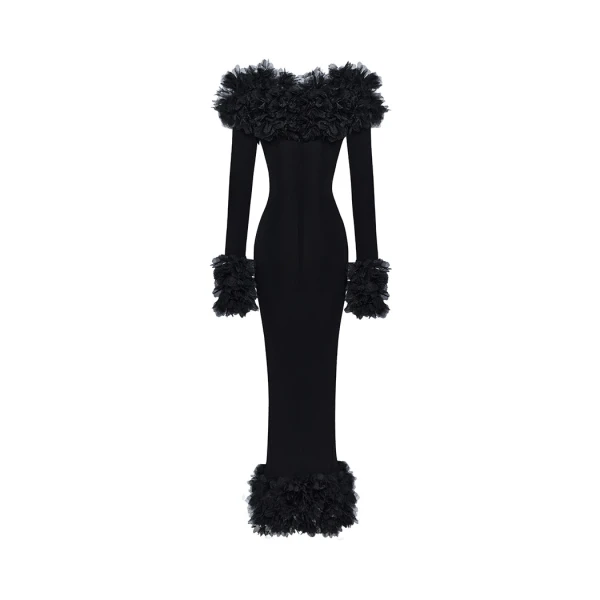 Rasario Maxi dress in jersey with floral trim in Black, view 3