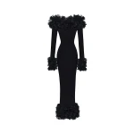 Rasario Maxi dress in jersey with floral trim in Black