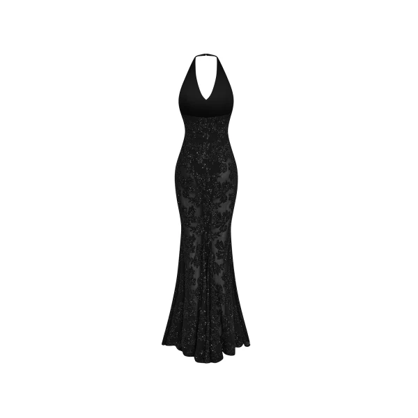 Rasario Maxi dress with sequin chiffon inserts in Black, view 4